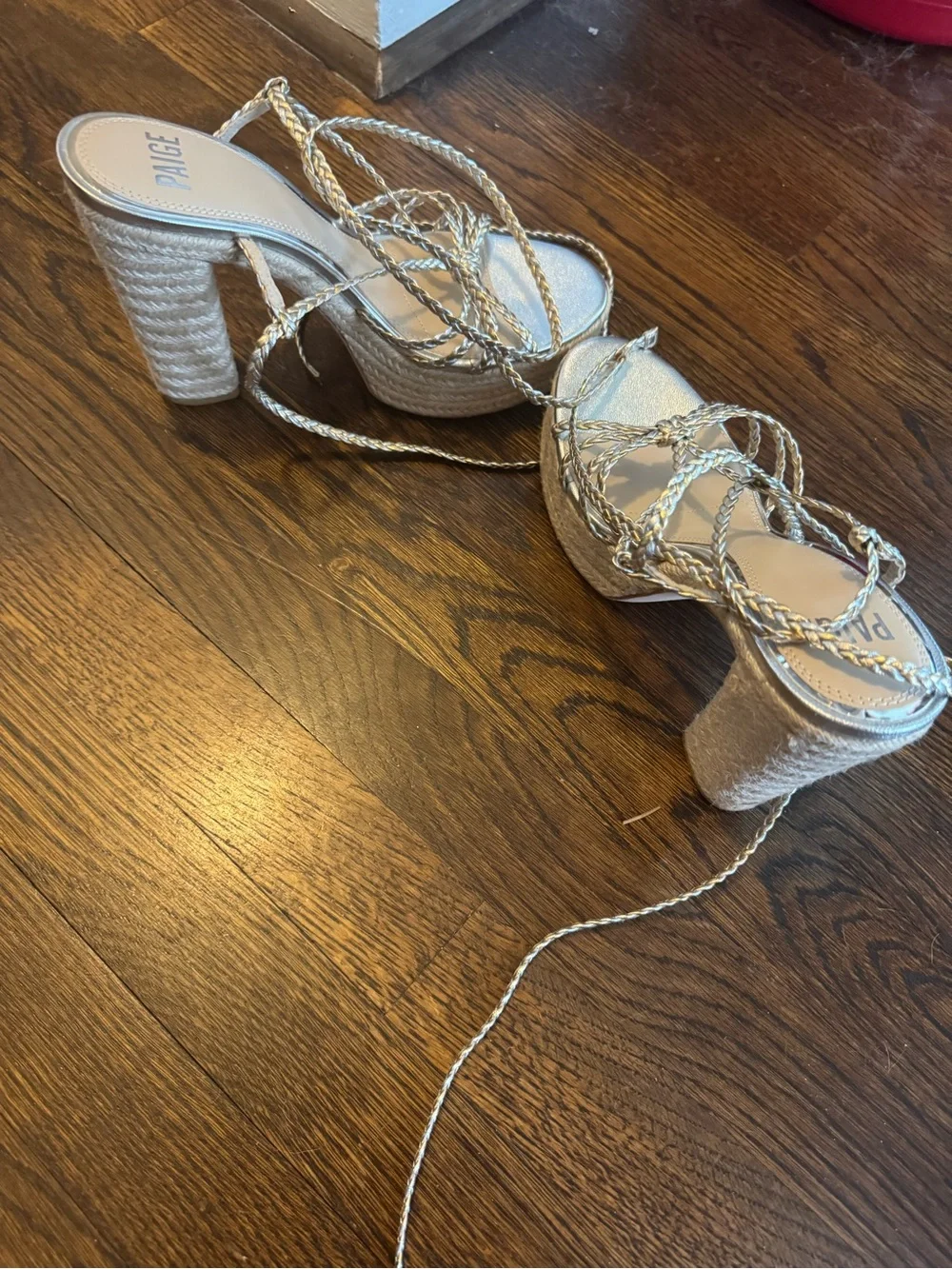 PAIGE Silver Braided Espadrille Platform Wedges